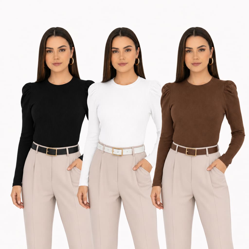 Blusa Feminina Manga Princesa Bufante  Manga Longa Ribana   Elegante Básica Moda Inverno