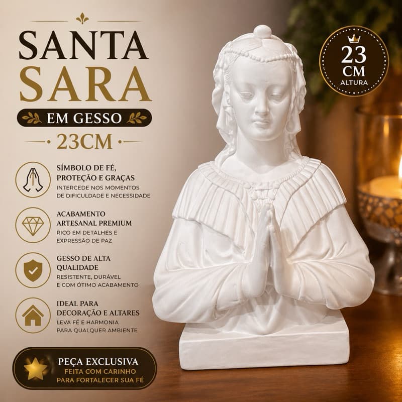 Escultura de Gesso Cru Busto Santa Sara Umbanda 23cm