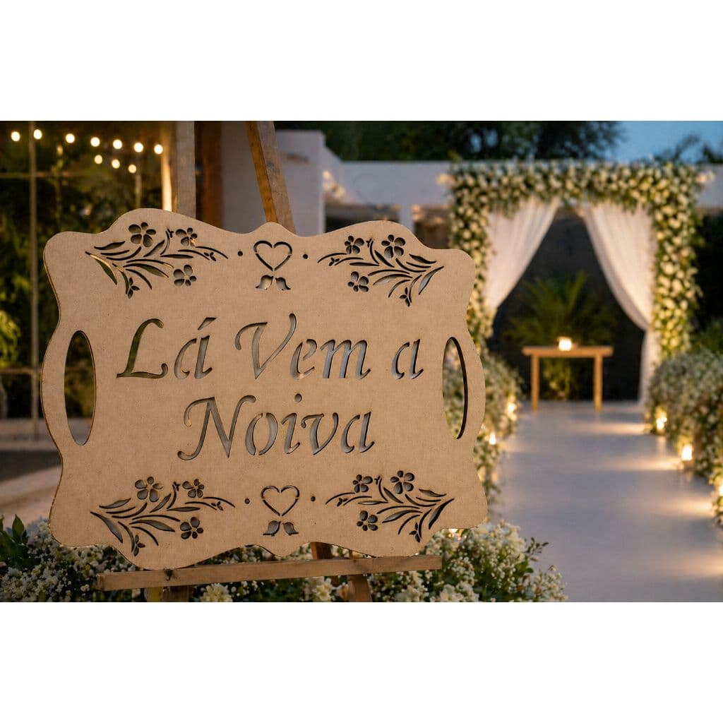 Plaquinha para Entrada de Casamento – MDF Cru Elegante com Detalhes Florais, Placa Com Frases