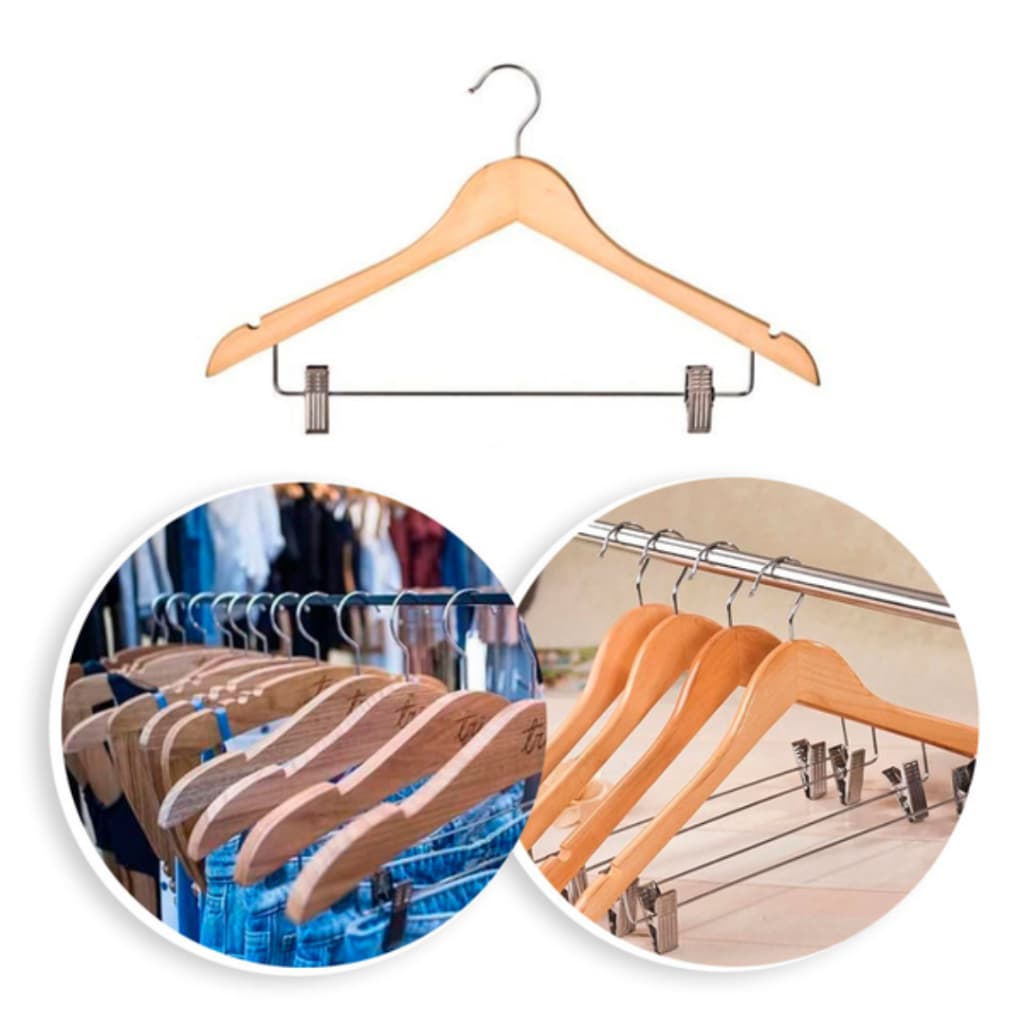Conjunto 4 Cabides de Madeira Marfim Com Presilhas Metálicas para Roupas e Calças Usado Brechó Bazar
