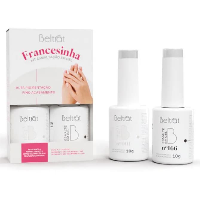 Kit Francesinha Beltrat 10G + 10g Esmalte em Gel Branco e Renda Blindagem Esmaltação Unhas Gel