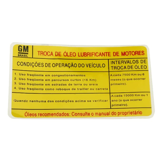 Etiqueta Recomendações Troca De Óleo Do Motor Gm 93391148