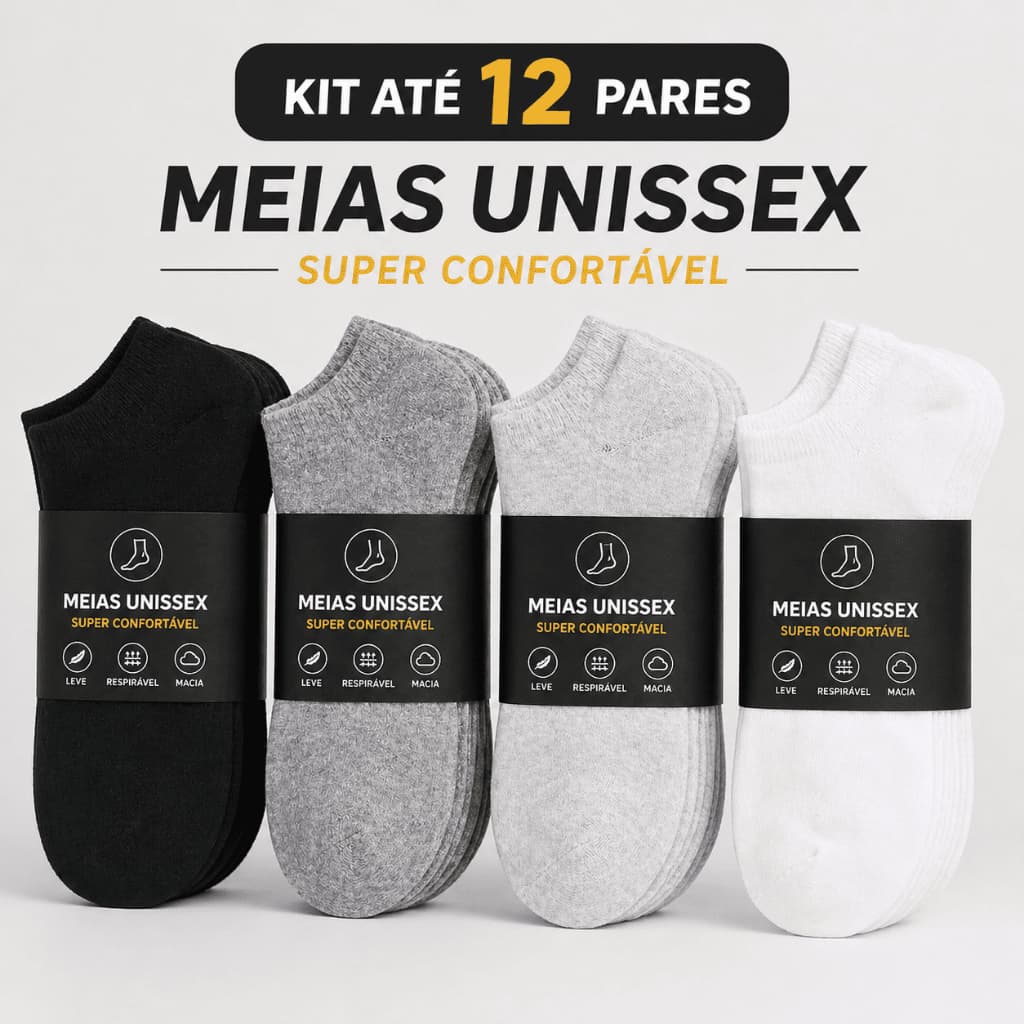 Kit 3, 6 e 12 Pares Meia Soquete Unissex Básica Kit Econômico Confortável