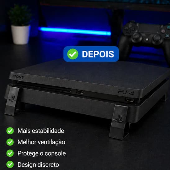Suporte Horizontal para PS4 Slim Preto - Compatibilidade Universal, Fixação Segura, Ventilação Ideal