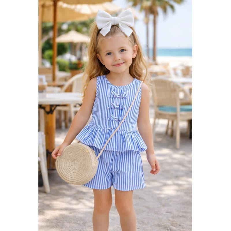 Conjunto Infantil "Doce Verão" – Listras Rosa com Laços Delicados