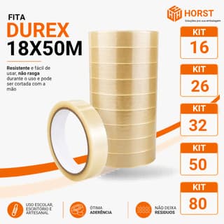 Fita adesiva 18x50 Metros Durex Transparente Direto da Fabrica - KIT 16 / KIT 26 / KIT 32 / KIT 50 / KIT 80