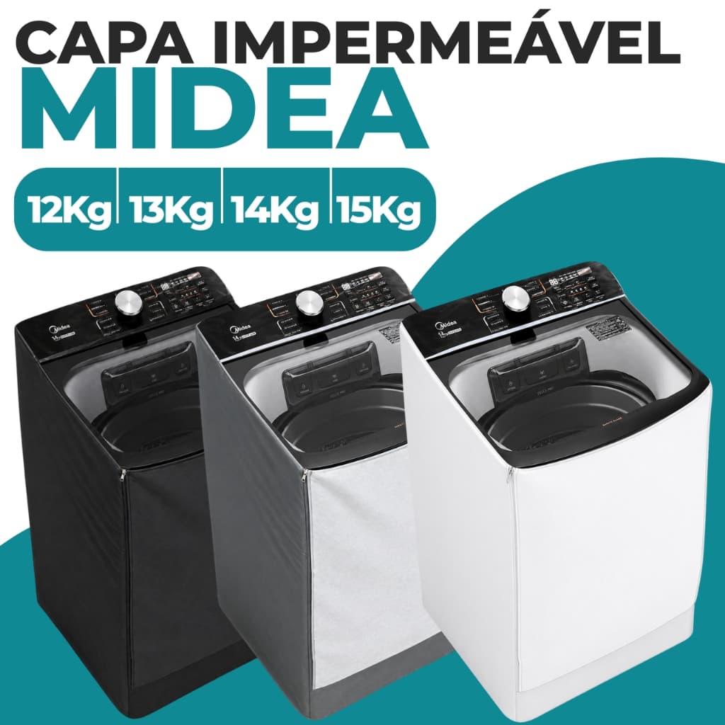 Capa Maquina Midea 12kg 13kg 14kg 15kg Impermeavel Reforçada Protetora Sol Chuva Maresia Poeira