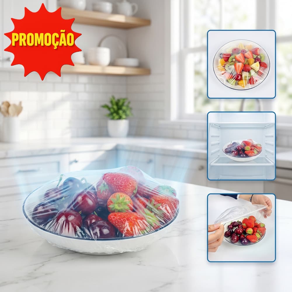 Kit com 100/200/300 Unidades de Tampa De Plástico descartável para alimento Protetor Pote Premium