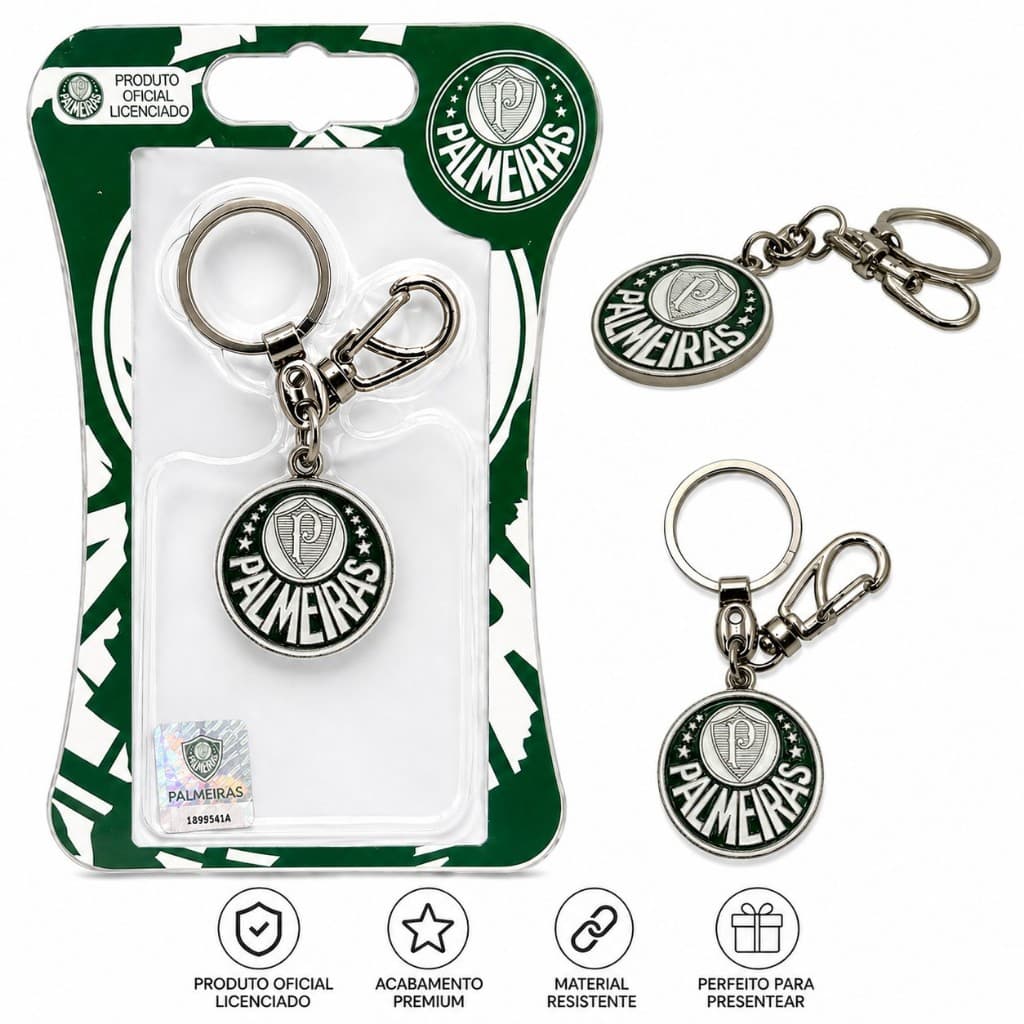 Chaveiro Palmeiras Oficial Original Metal Premium Resistente Mosquetão Prendedor Presente Torcedor