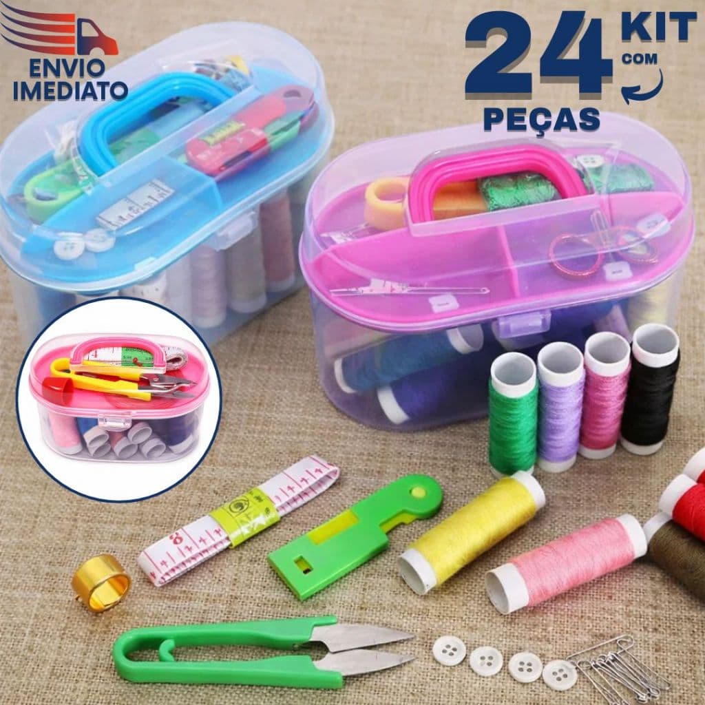 Kit Costura 24 Peças Completo com Linhas e Acessórios