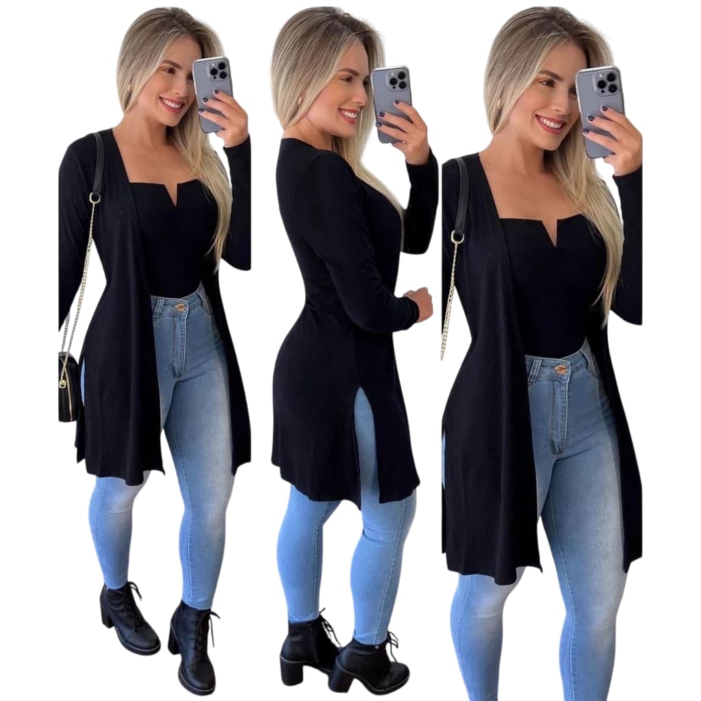 Cardigã Manga Longa Feminino Sueter Agasalho de Manga comprida Casaquinho