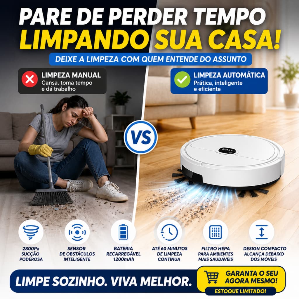 Robô Aspirador de Pó Automático Recarregável 110v Sensor Obstáculo Filtro HEPA Silencioso