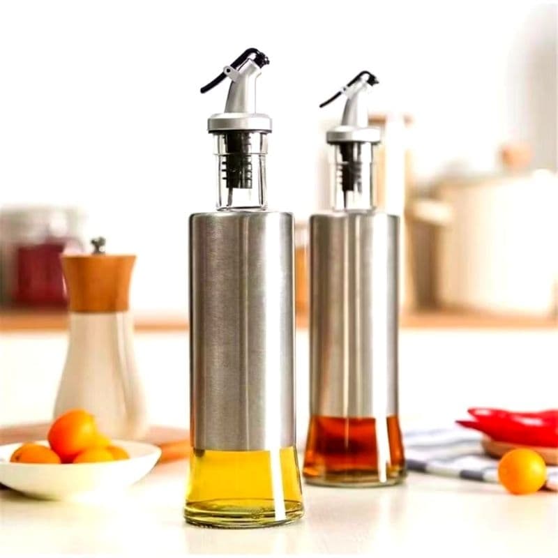 Galheteiro Dosador Azeite Vinagre Dispenser 300ml Vidro Acabamento Inox Cozinha