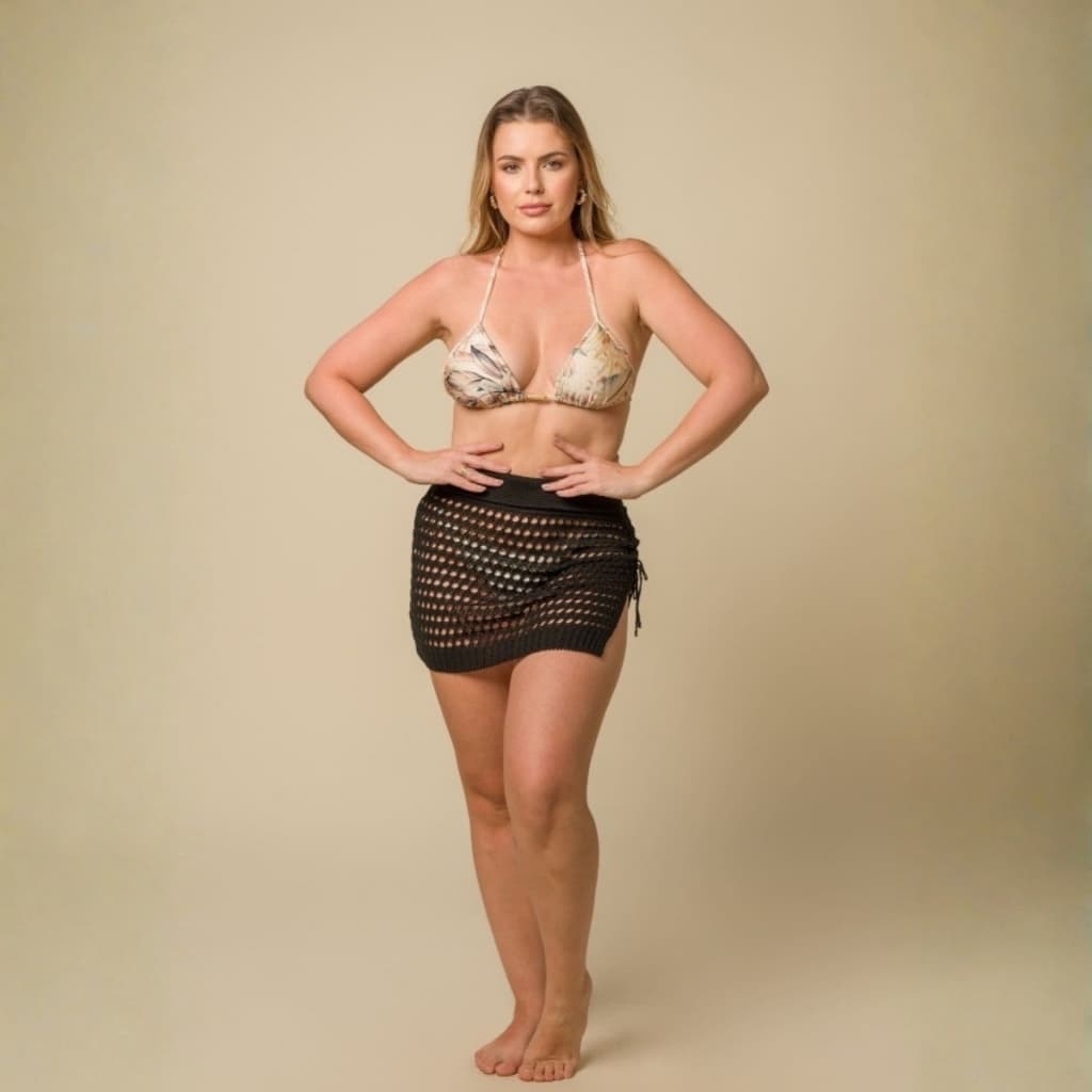 Saia Saida de Praia Tricô Tricot Fenda Lateral Cintura com Elástico Alta Elasticidade