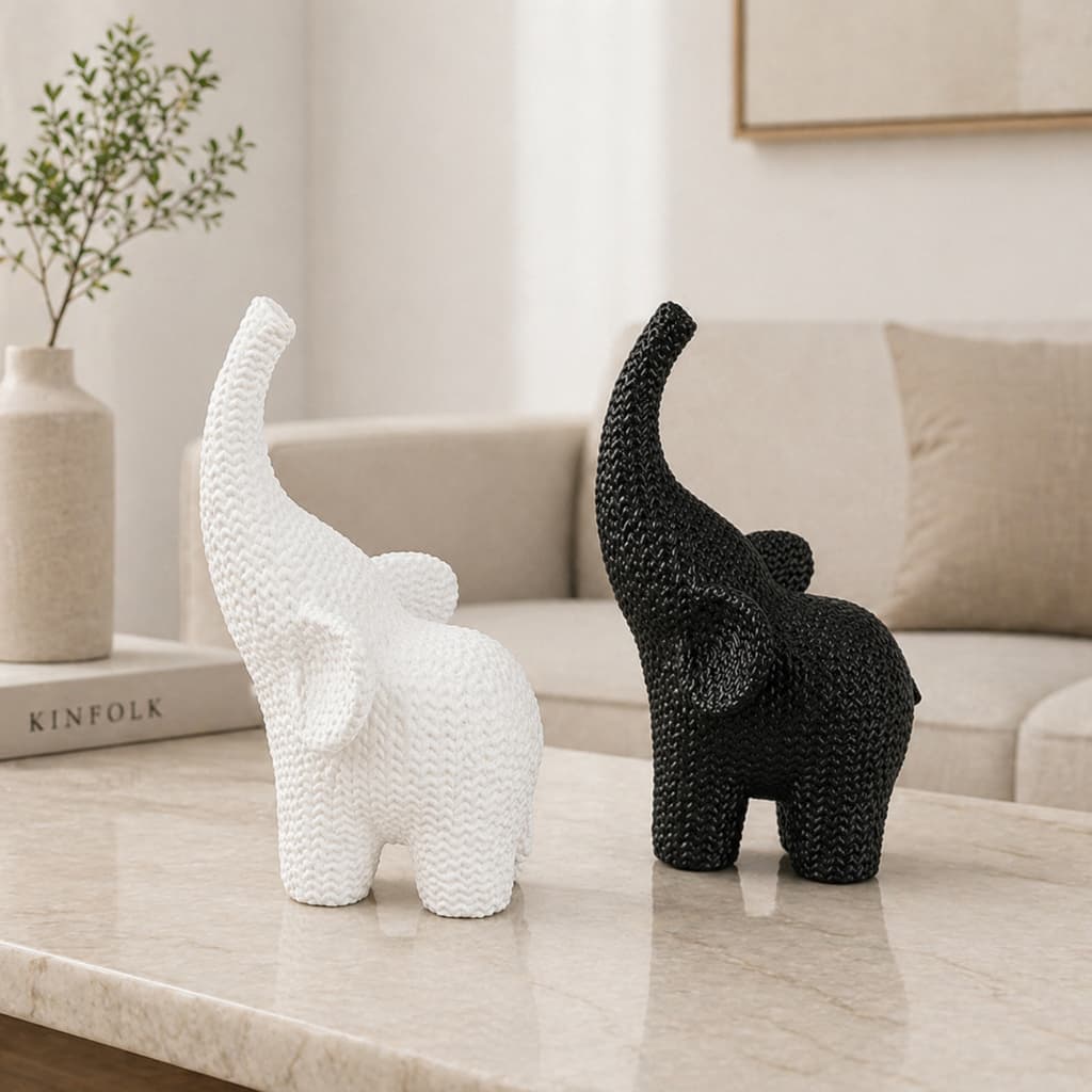 Elefante Decorativo Efeito Crochê – Enfeite de Mesa, Presente Criativo e Moderno