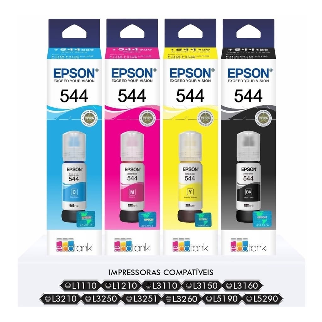 Refil Tinta T544 Epson L1110 L1210 L1250 L3110 L3150 L3160 L3250 L3210 L3251 L3260 L5190 L5290 ORIGINAL