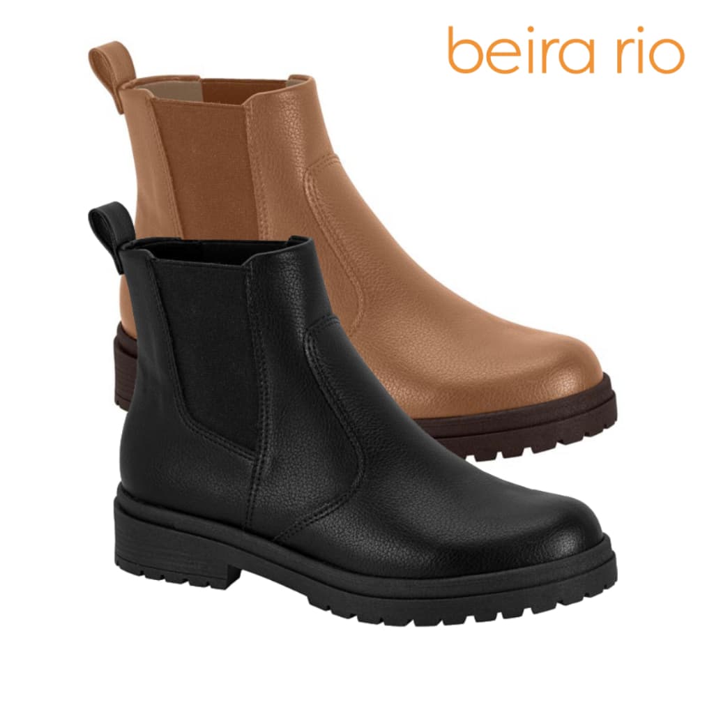 Bota Feminina Beira Rio Casual Cano Curto Salto Tratorado Chelsea Dia a Dia Confortável Original