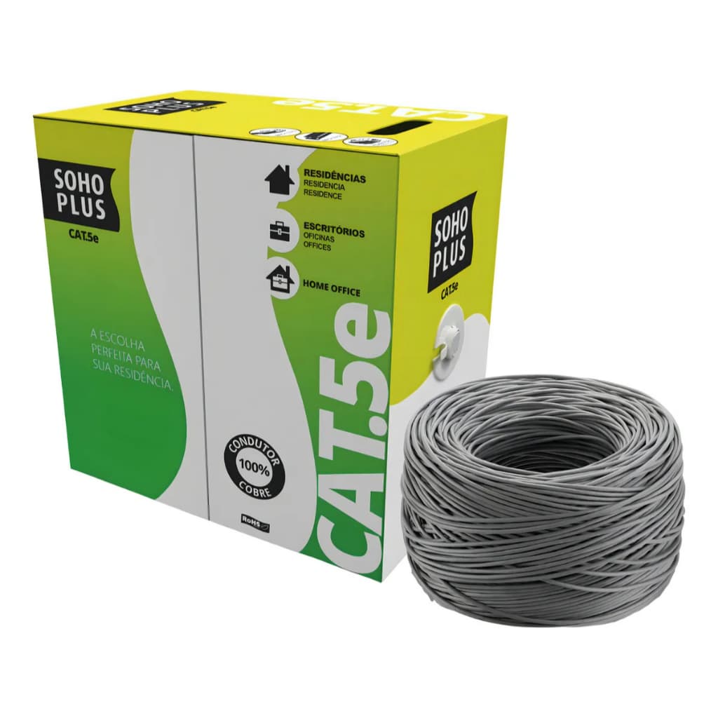 Cabo Lan Furukawa CAT5E 24AWGX4P CMX Caixa 305m UTP 100% Cobre Puro 1Gbps 250MHz Profissional Cinza