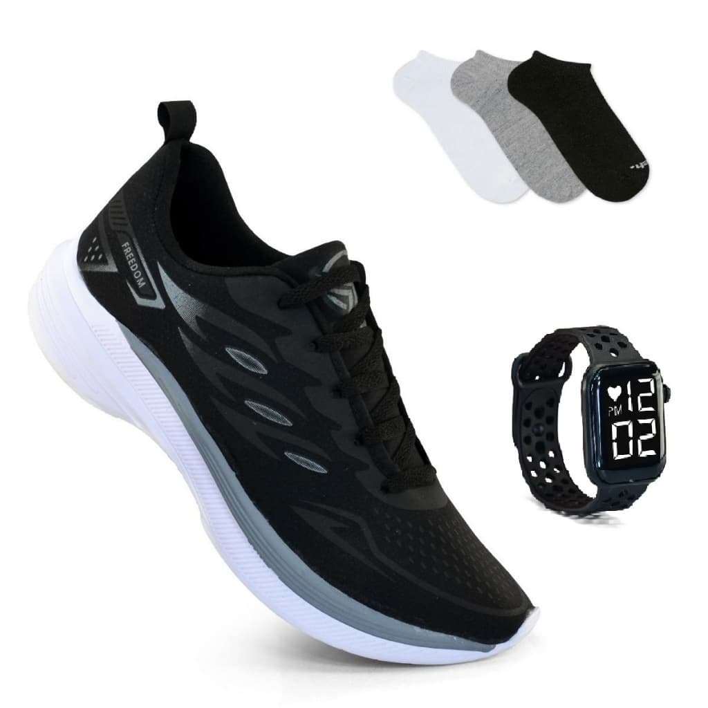 Tenis Masculino + Relogio + Meia Esportivo Versatil Corrida Treino Academia Envio Imediato