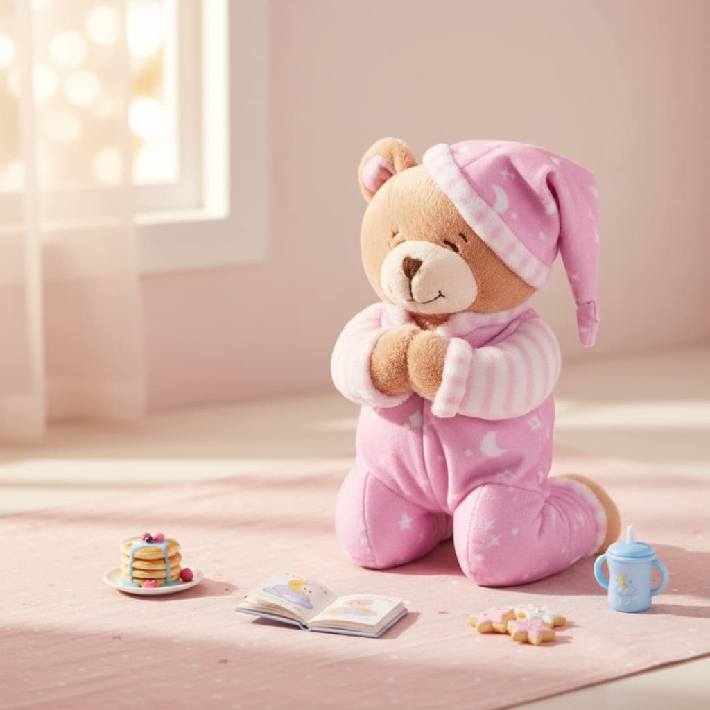 Ursinho de Pelucia que Reza Urso de Pelucia Bebê Criança com Som Oração do Anjinho Buba