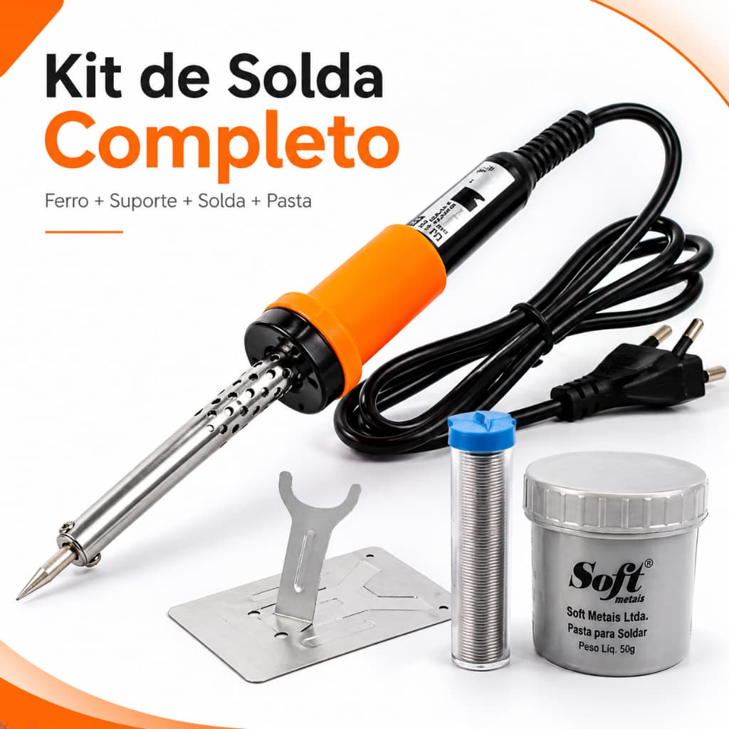 Kit de Ferro de Solda com Tubinho Tubo Para Soldar + Pasta de Solda