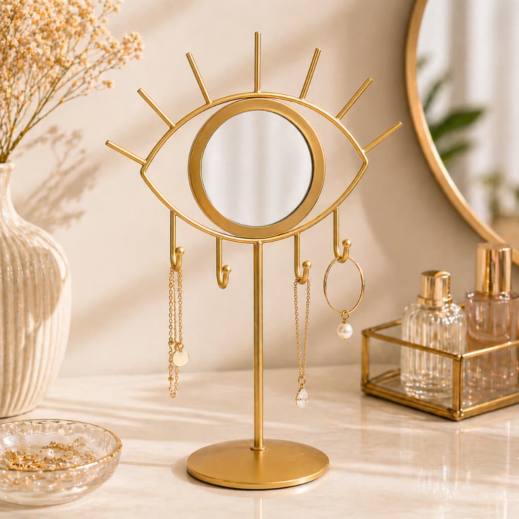 Espelho De Mesa Olho Decorativo Porta Joias Dourado Espelho Pequeno Para Penteadeira Espelho De Bancada