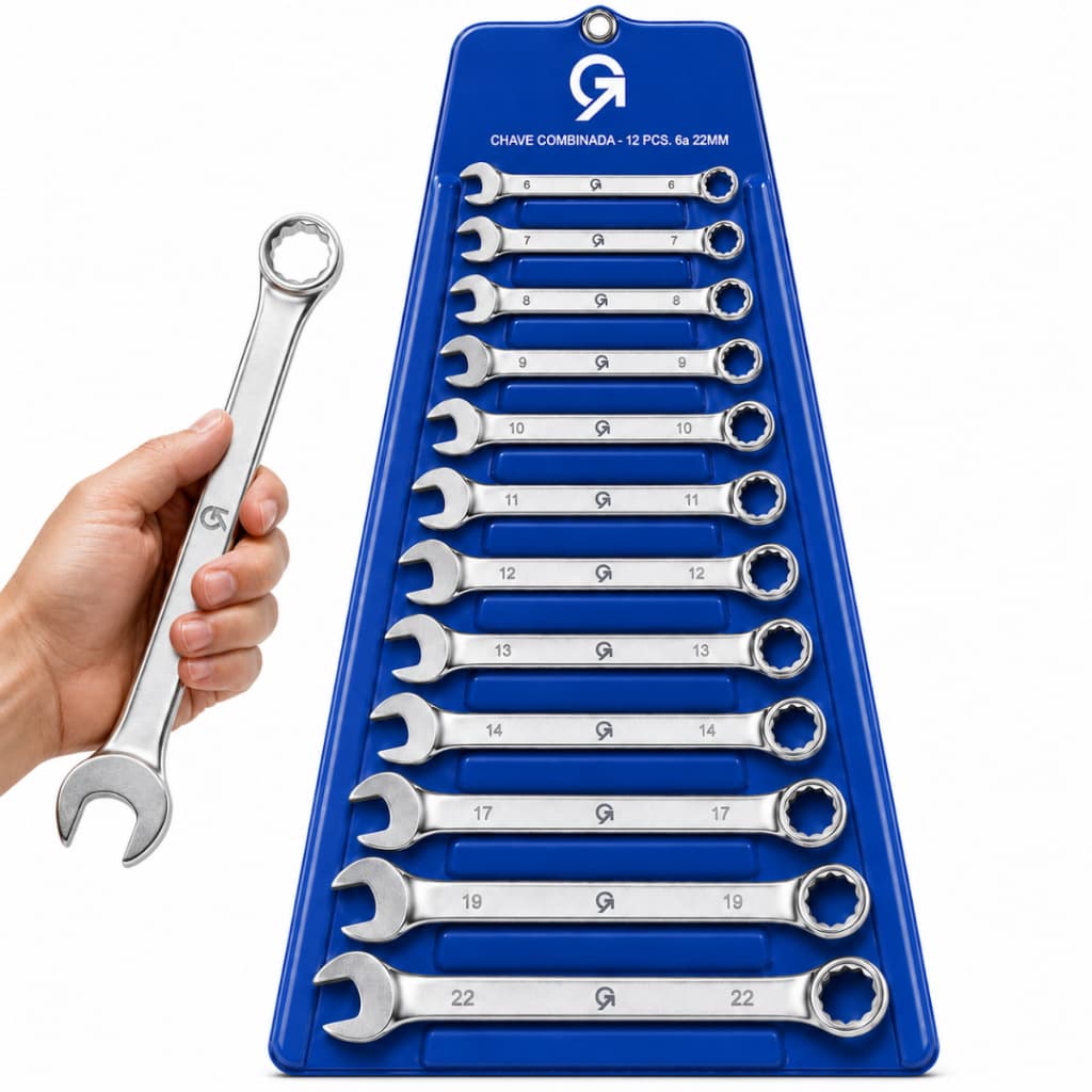 Jogo De Chave Combinada 6 A 22mm Com 12 Peças Profissional Aço Cromado Boca E Estrela Para Oficina Mecânica Uso Geral