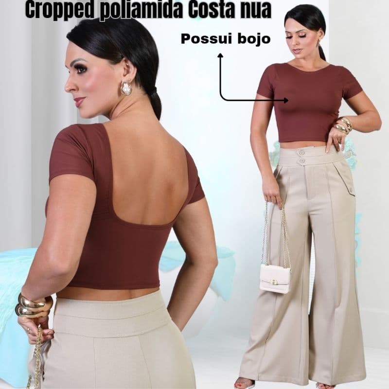 cropped manga curta feminino costa nua costa aberta poliamida com bojo basico casual moda verão tendencia 2026