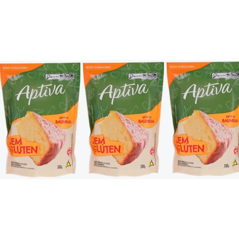 Aptiva Mistura Para Bolo de Baunilha Sem Glúten, 300g, Kit com 3 Unidades