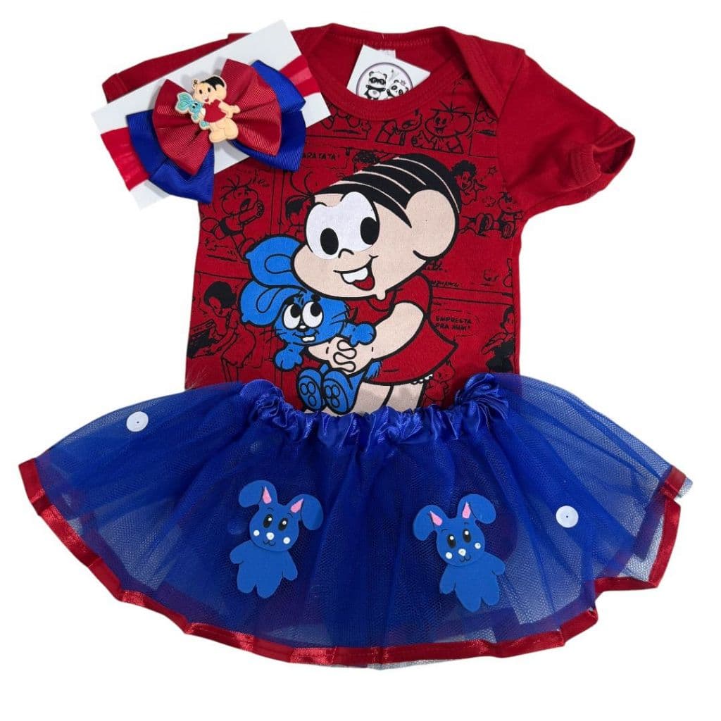 Body Bebe Menina Monica + Laço + Saia de Tule - Tematico Mesversário