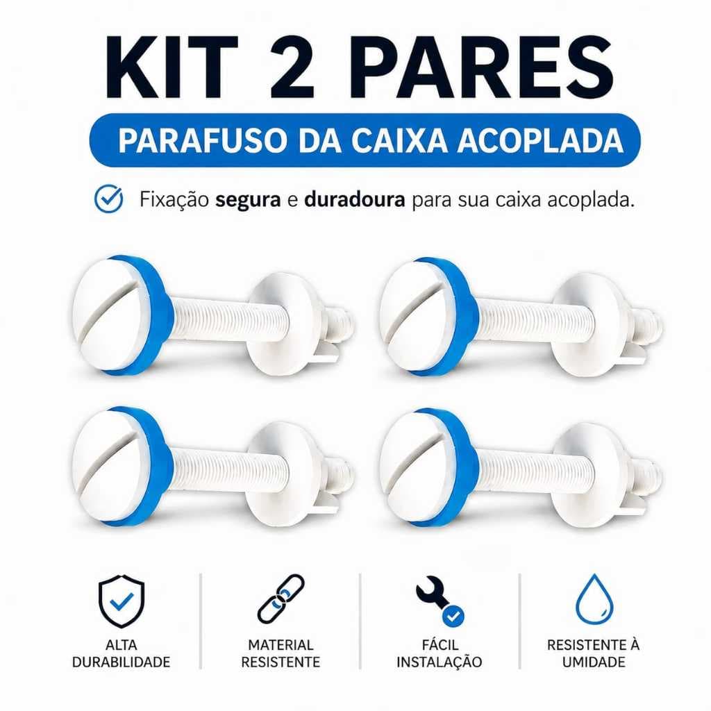 Parafuso de Fixação para Caixa Acoplada Universal Nylon Porcas Arruelas Borrachas Vedação Vaso Sanitário