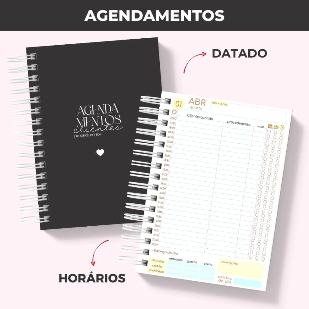 Agendamentos de Clientes 2026 Profissional com Horários Manicure Nail Designer Salão Agenda de Atendimento ao Cliente