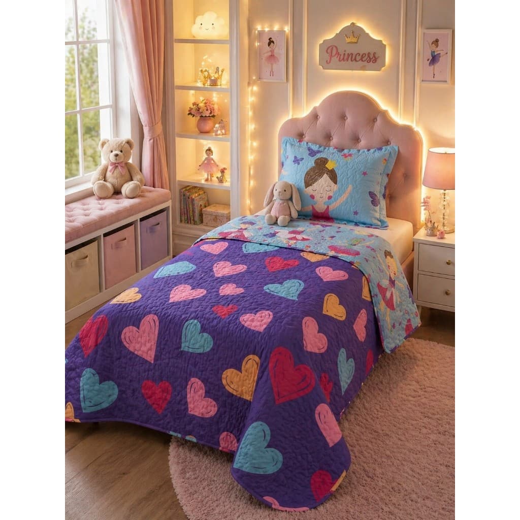 Cobre Leito Colcha BOUTIS DUPLA FACE infantil 2 Peças Menina e Menino Moderno Matelado
