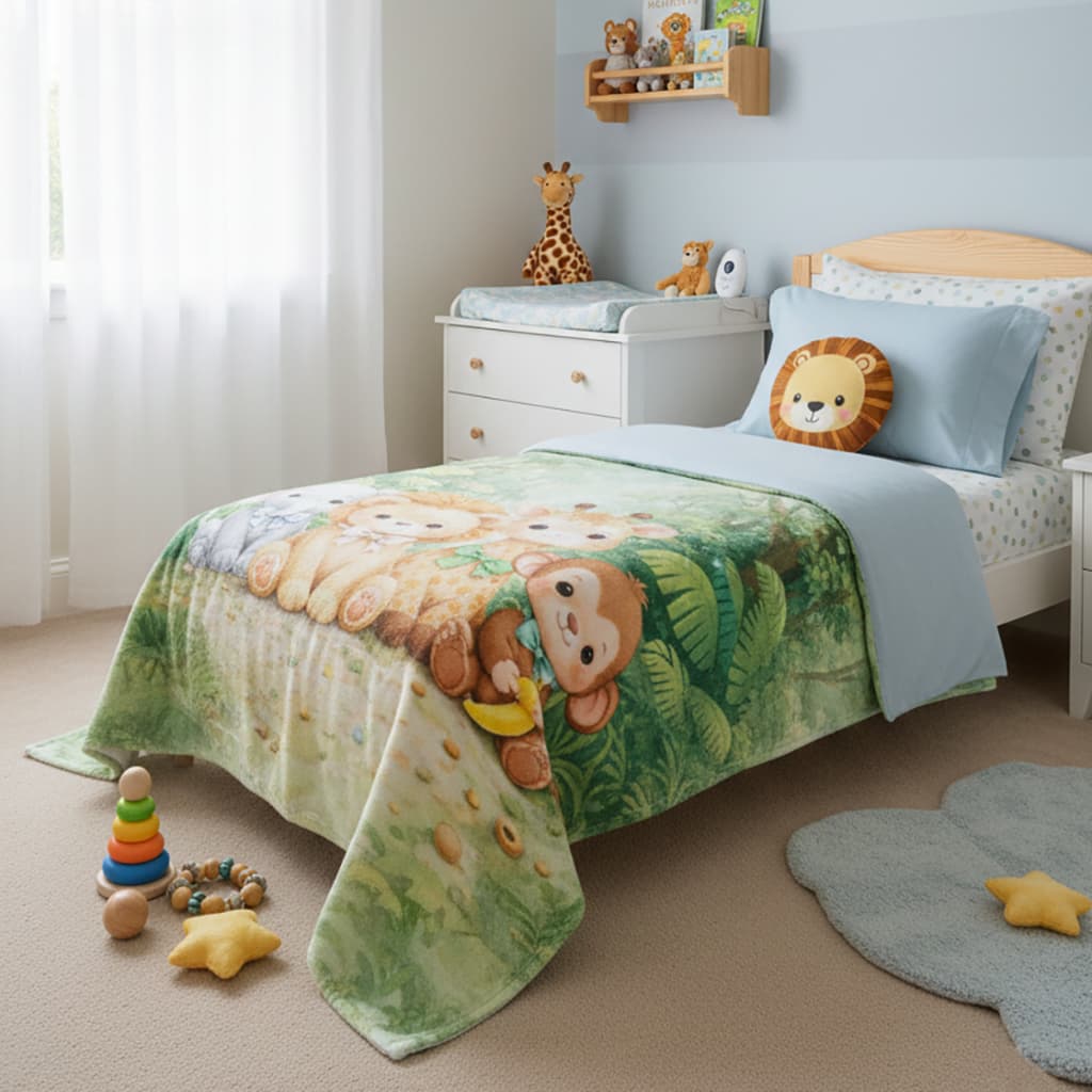 Manta Cobertor Infantil Solteiro Kids Microfibra Soft Quentinho Toque Macio Quarto Criança Menino Safari Antialérgica