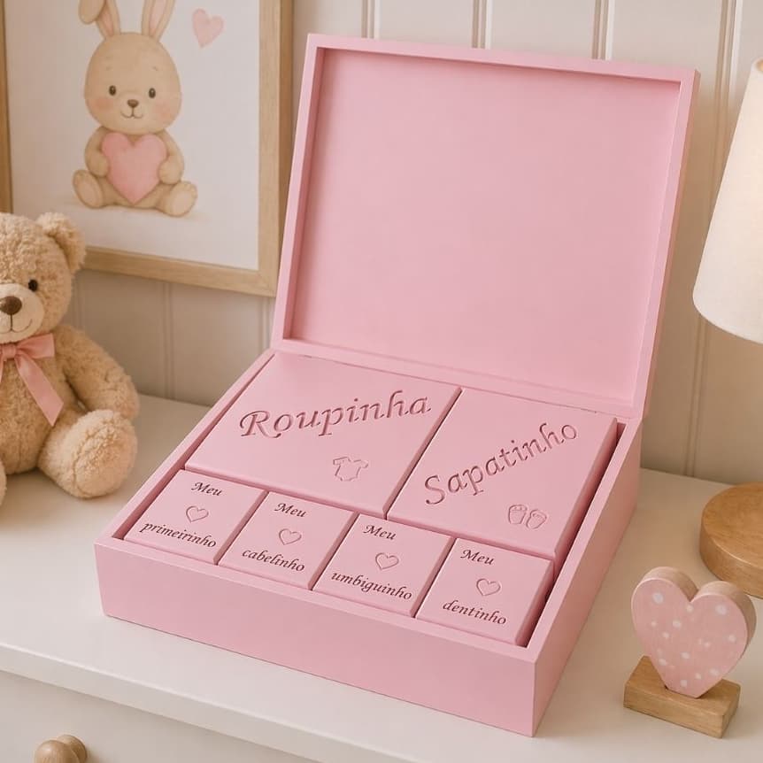 Kit Bebê Rosa Higiene MDF Decorativo Organizador Maternidade Berçário Presente Personalizável Completo