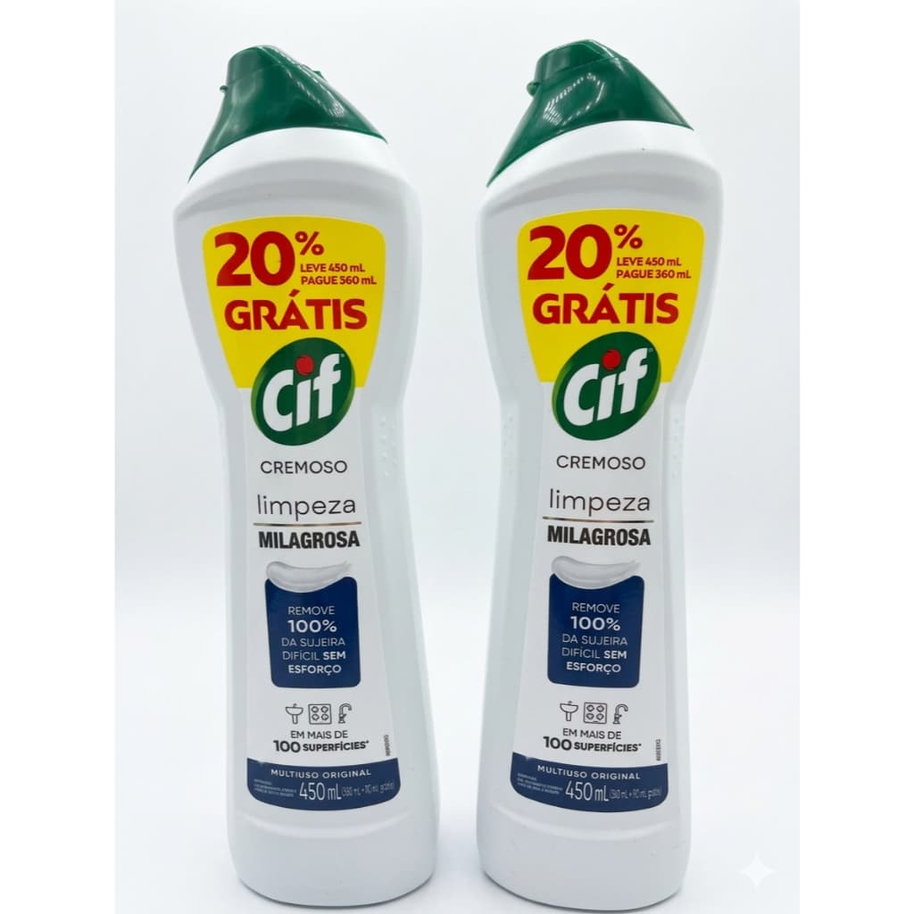 Kit 2 Frascos Cif Cremoso Limpeza Milagrosa Multiuso Original 450ml - Econômico