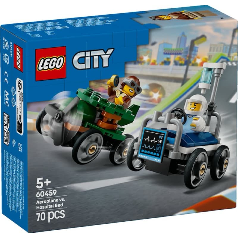 Lego City Carros de Corrida Avião vs Cama de Hospital 60459 LEGO – Kit Construção 70 Peças com Minifiguras 5+