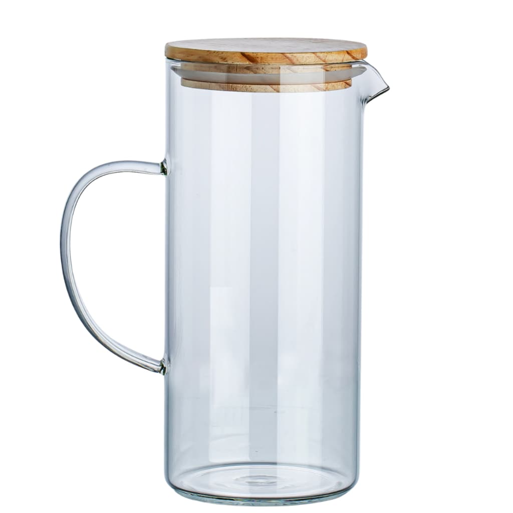 Jarra Vidro 1L Borossilicato Tampa Bambu Hermética Premium Resistente Cozinha Moderna Elegante