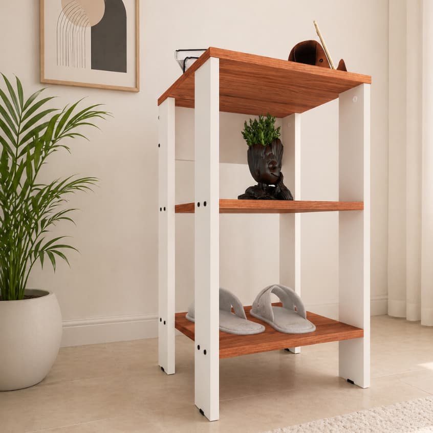 Mesa de Cabeceira com 2 Nichos e Organizador Prático para Quarto