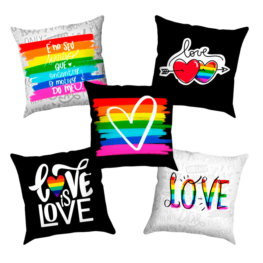 Kit Almofadas 20x20 LGBT Dia Dos Namorados P/ Cesta De Café Da Manhã - Arco Iris Gay
