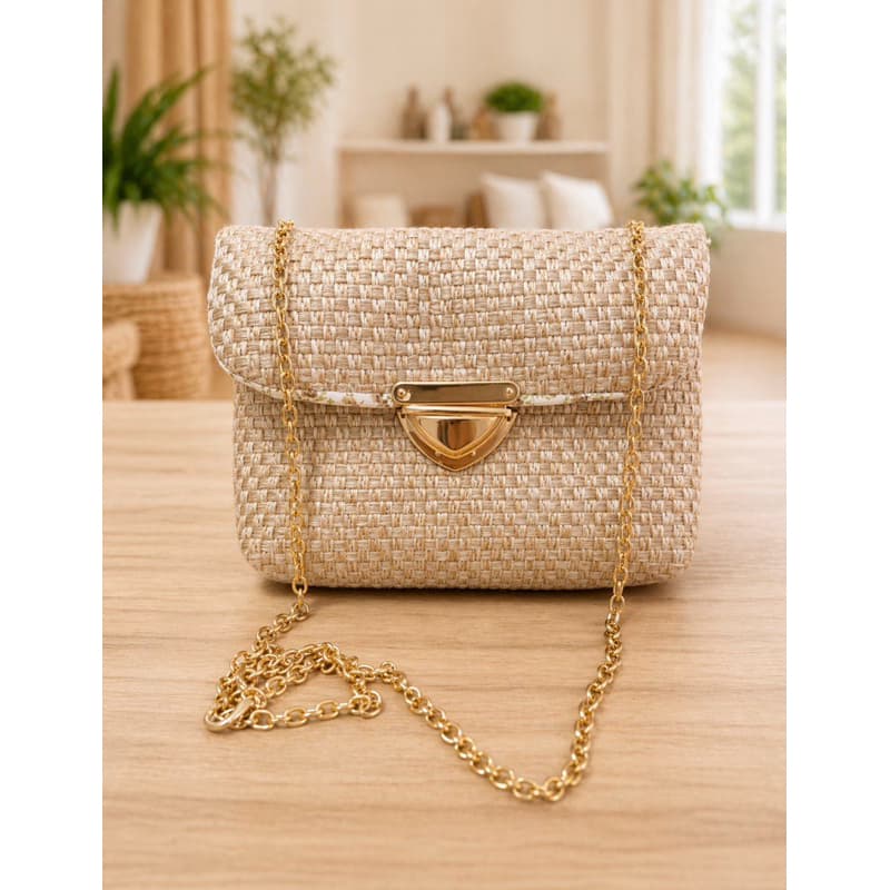 Bolsa feminina em tecido palha com alça removível, elegante, puro luxo, acabamento fino para festa casamentoo