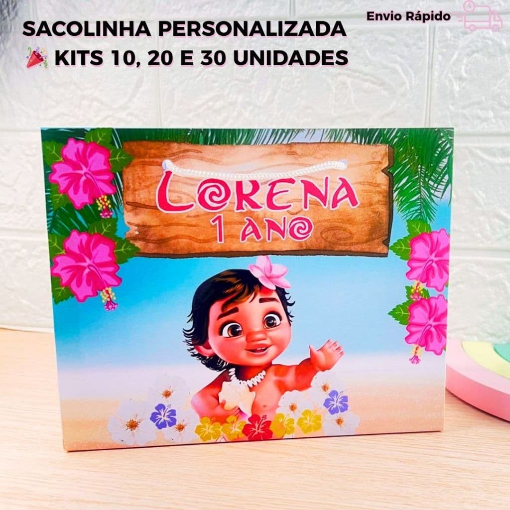 Sacolinha Personalizada Moana Festa Infantil Menina Menino Nome Idade Tema Livre Lembrancinha