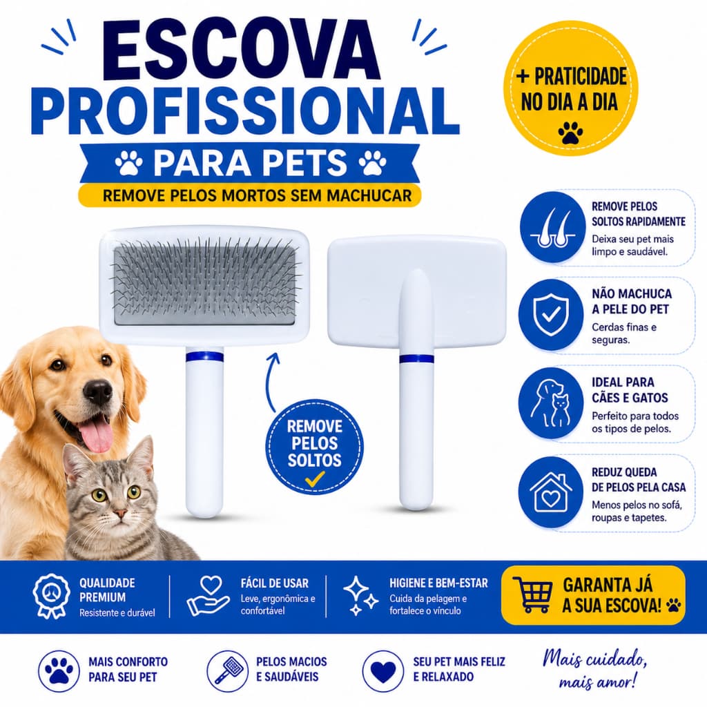 Rasqueadeira Pet Macia Remove Pelos e Desembaraça sem Machucar Cães Gatos