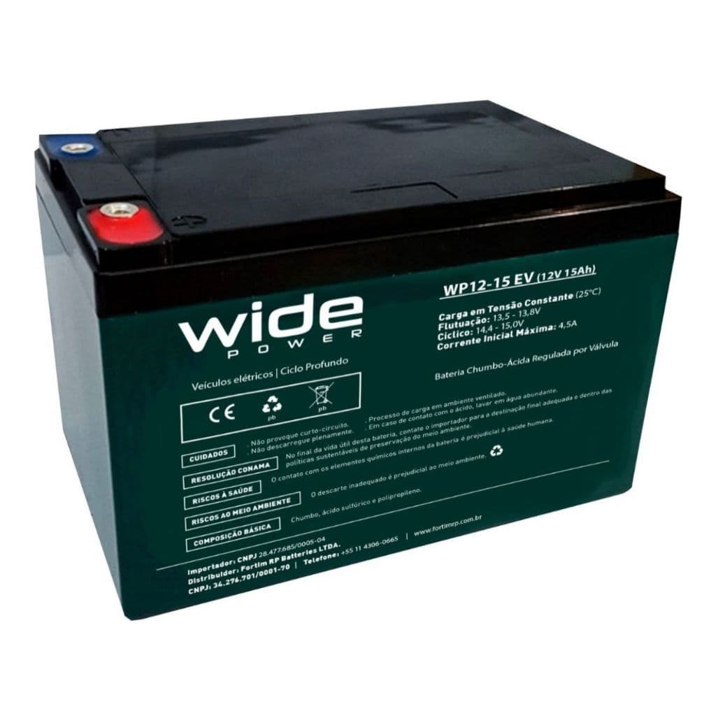 12V 15AH ESPECIFICA PARA UTILIZAÇÃO EM BICICLETAS ELETRICAS E PATINETES ELETRICOS.