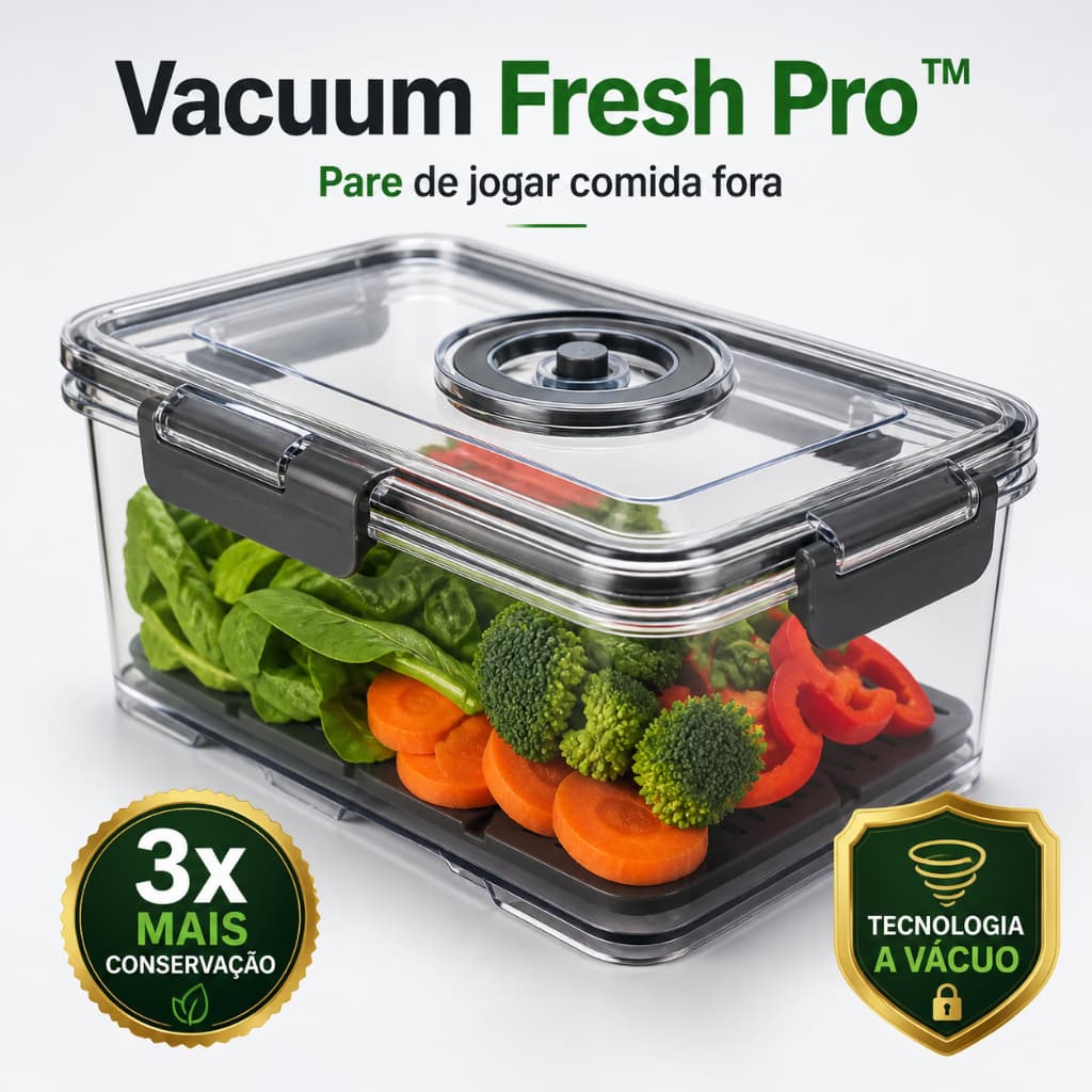 Pote Hermético a Vácuo 2L Vacuum Fresh Pro™ Mantém Alimentos Frescos Sem Cheiro Geladeira