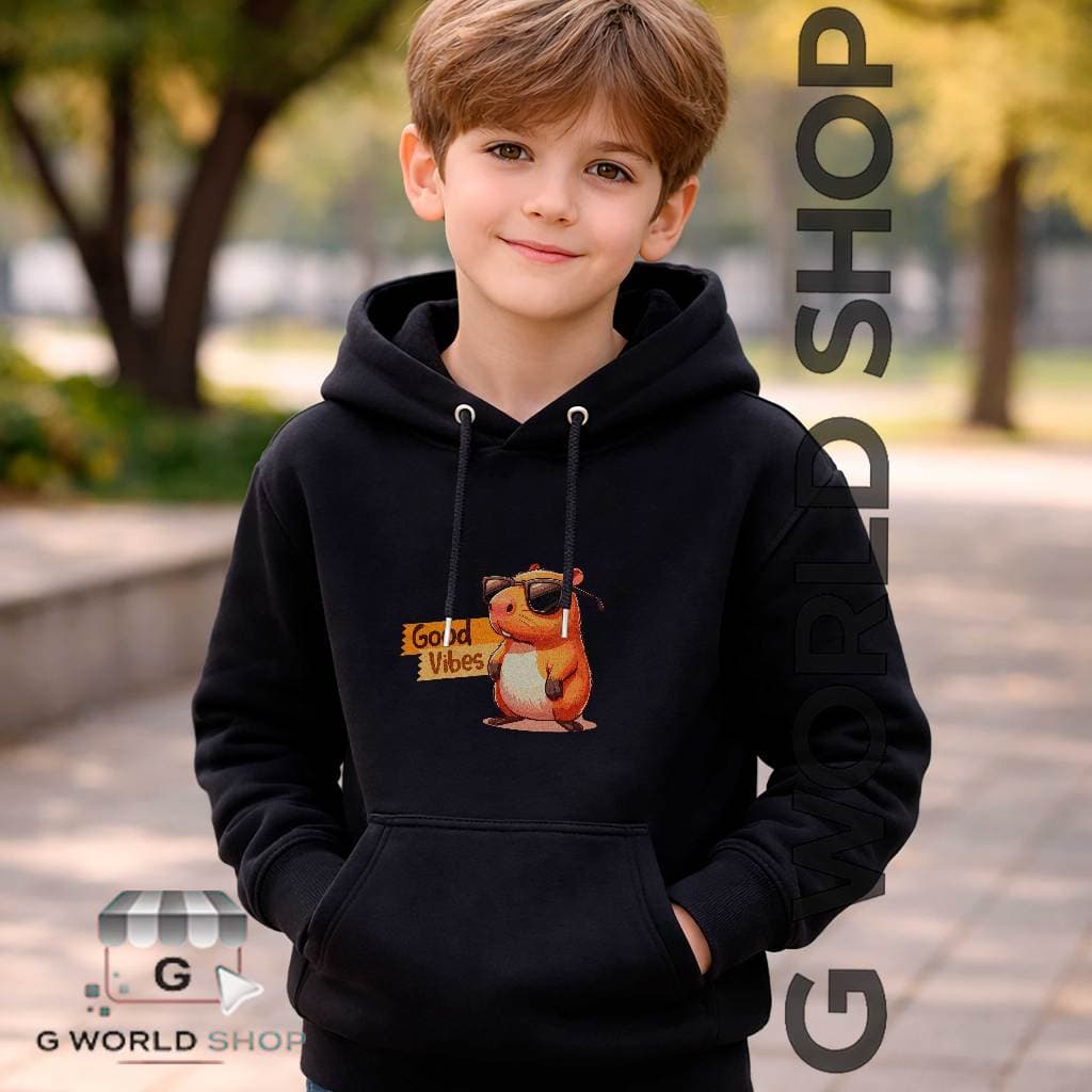 Moletom Canguru Estampado Capivara Good Vibes Óculos Escuro Casual Blusa de Frio Inverno Flanelado Infantil Adulto