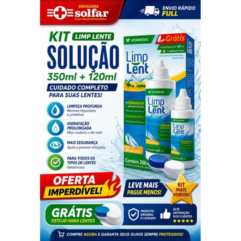 Kit Limp Lente Solução 350ml + 120ml | Limpeza Completa | Drogaria Solfar | Oferta Imperdível