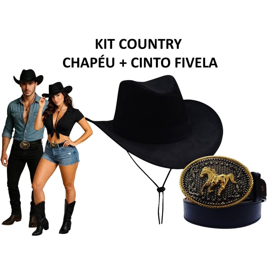Kit Country Cinto Fivela + Chapéu RODEIO Sertanejo Cavalgada Festa Junina UNISSEX