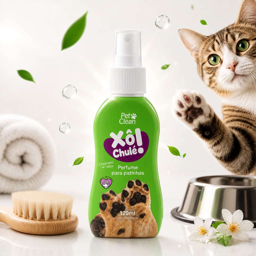 Perfume Para Patinhas Pet Clean Xô Chulé Spray Anti Odor Cheirinho de Talco 120ml Cães e Gatos