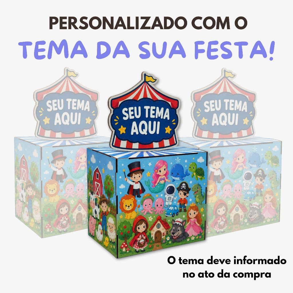 5/10/15 PCS Cubo Porta Treco Personalizado MDF 10x10 – Tema à Escolha